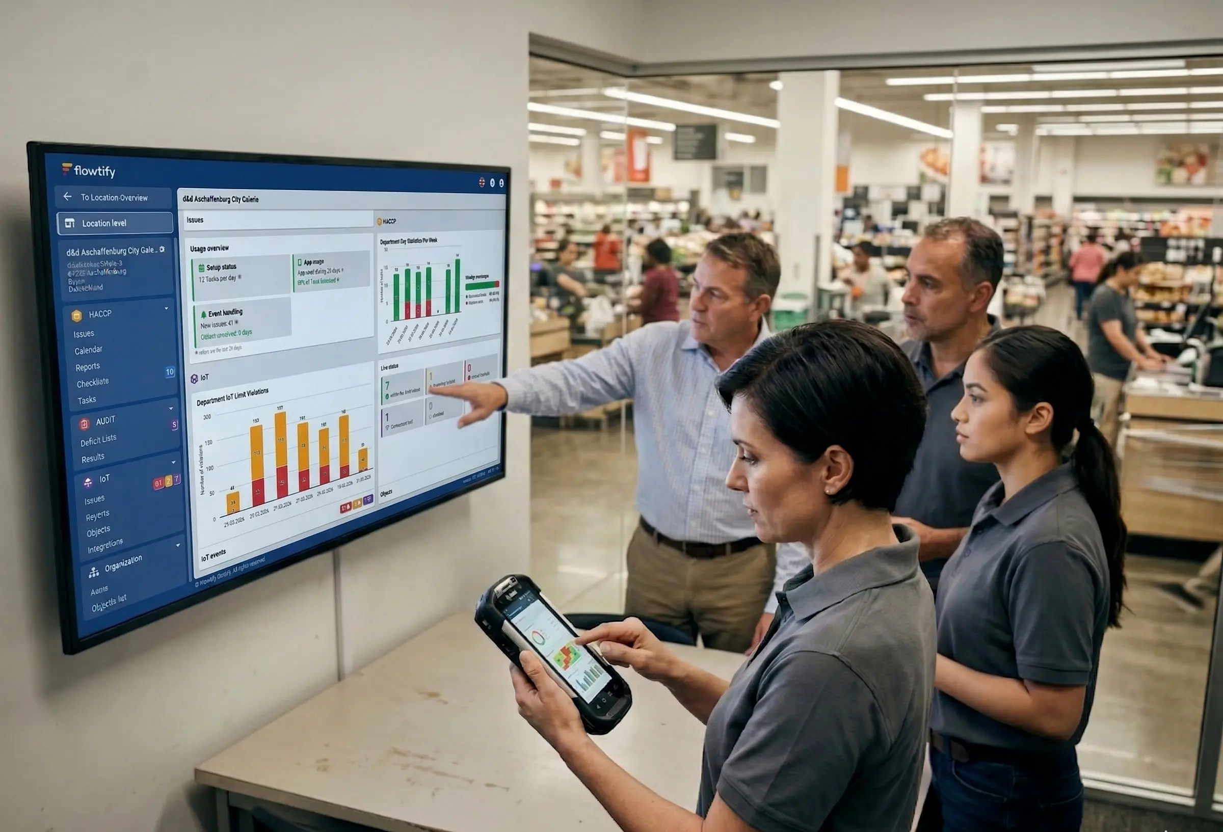 Übersicht einer vernetzten Qualitätsmanagement-Plattform für Betriebe mit mehreren Standorten