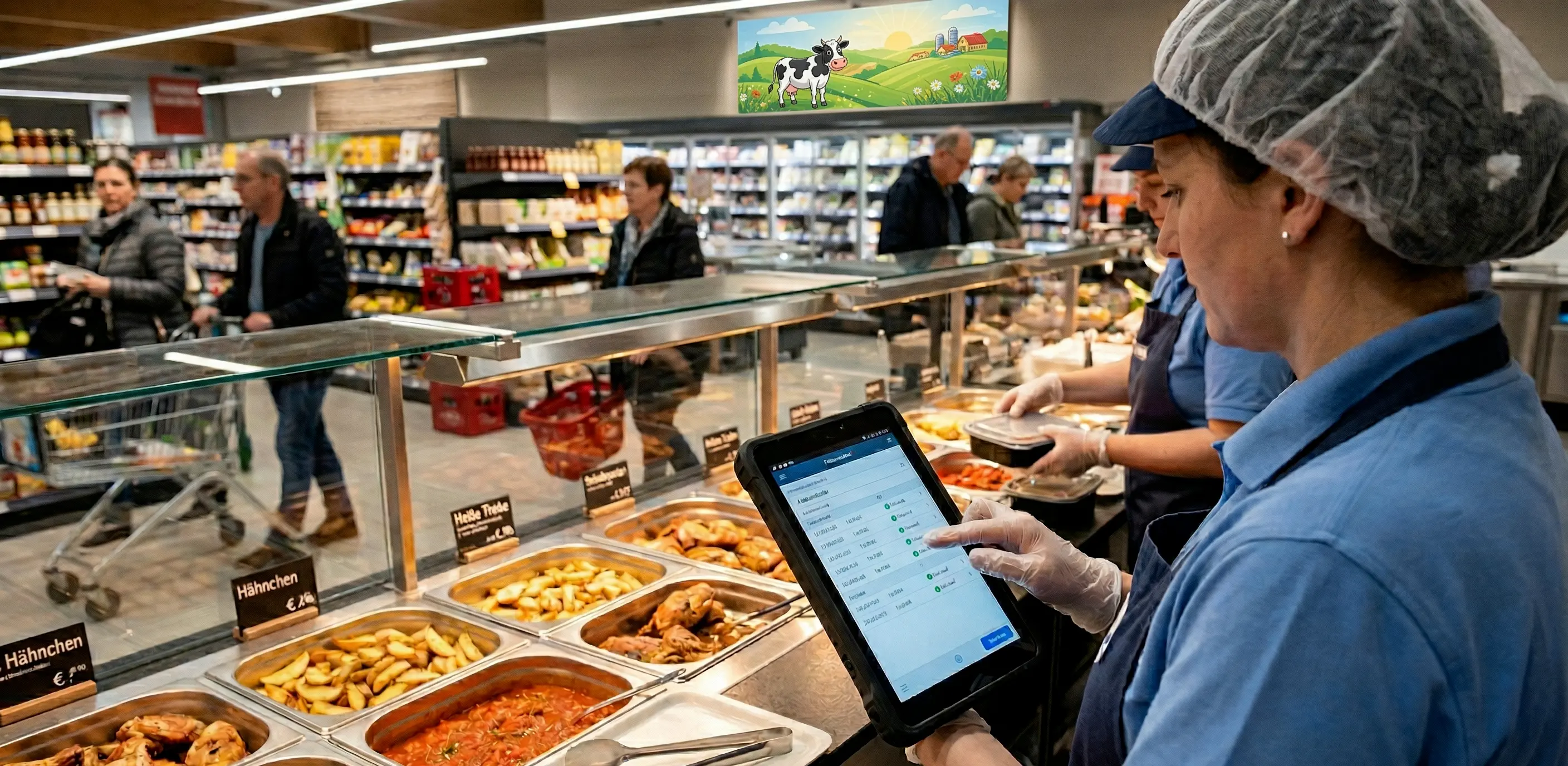 Quality control tablet workflow at a supermarket hot food counter